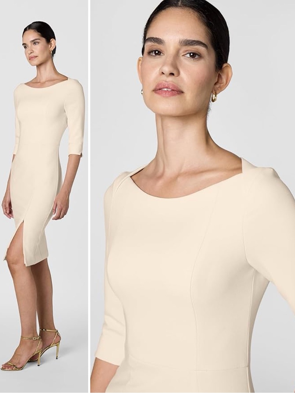 Black Halo 3/4 Sleeve Marissa Sheath Dress in Buttercream - Picture 2 of 10